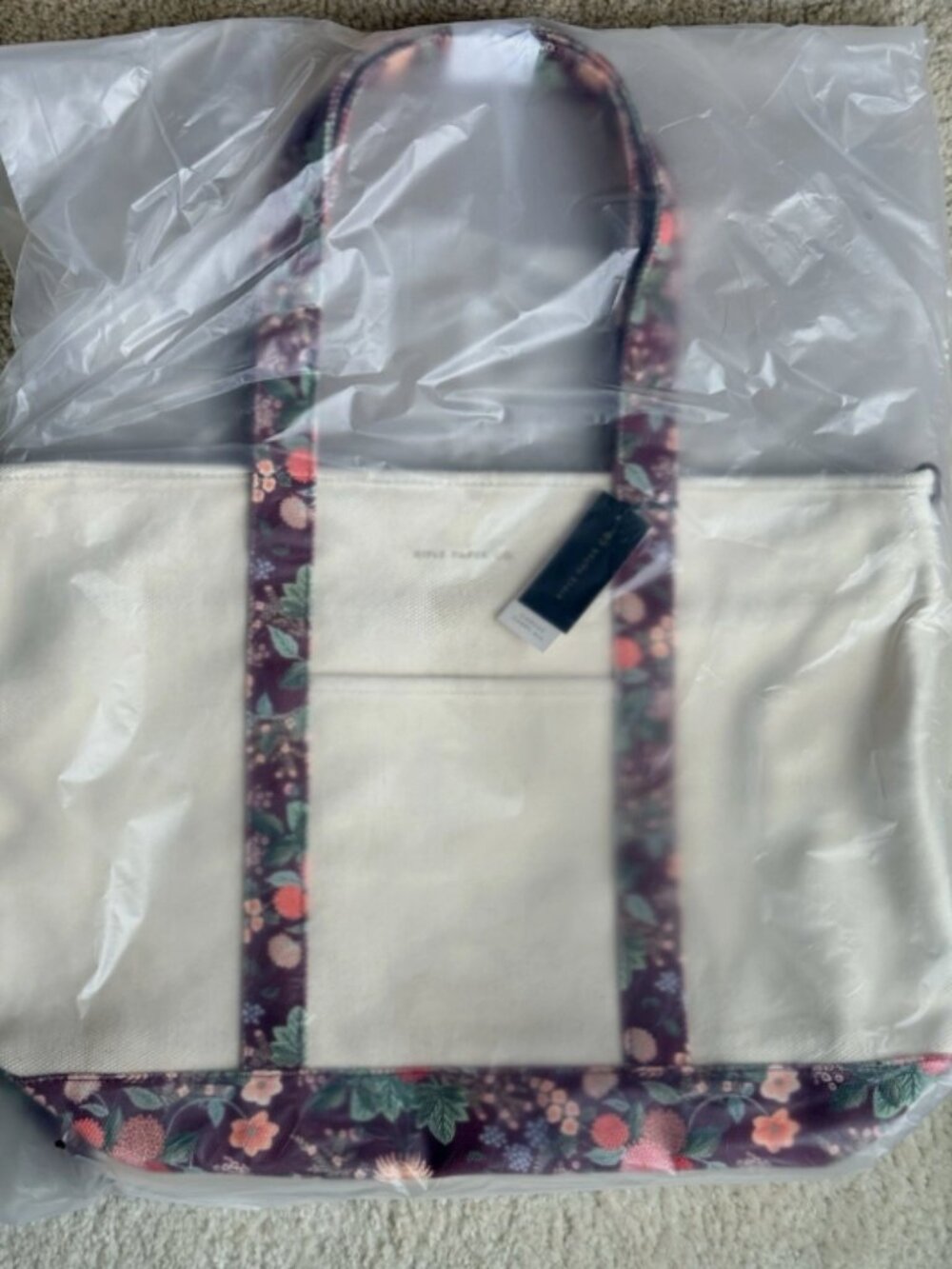 NWT Rifle Paper Co Canvas Carry All Tote Bag | Dahlia Floral Print Straps - Picture 2 of 3